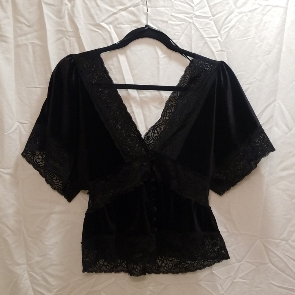 Velvet and lace v neck blouse